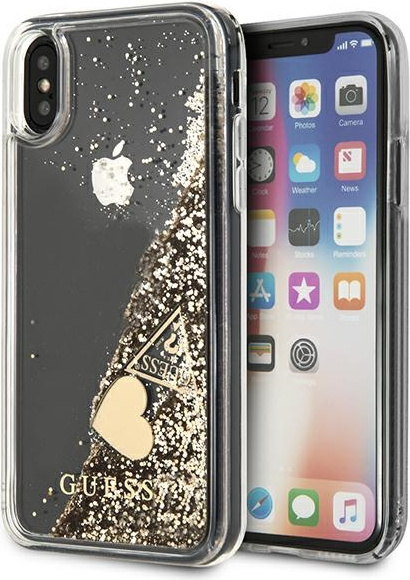 Guess GUOHCPXGLHFLGO Apple iPhone XS/X złoty hard case Glitter Charms