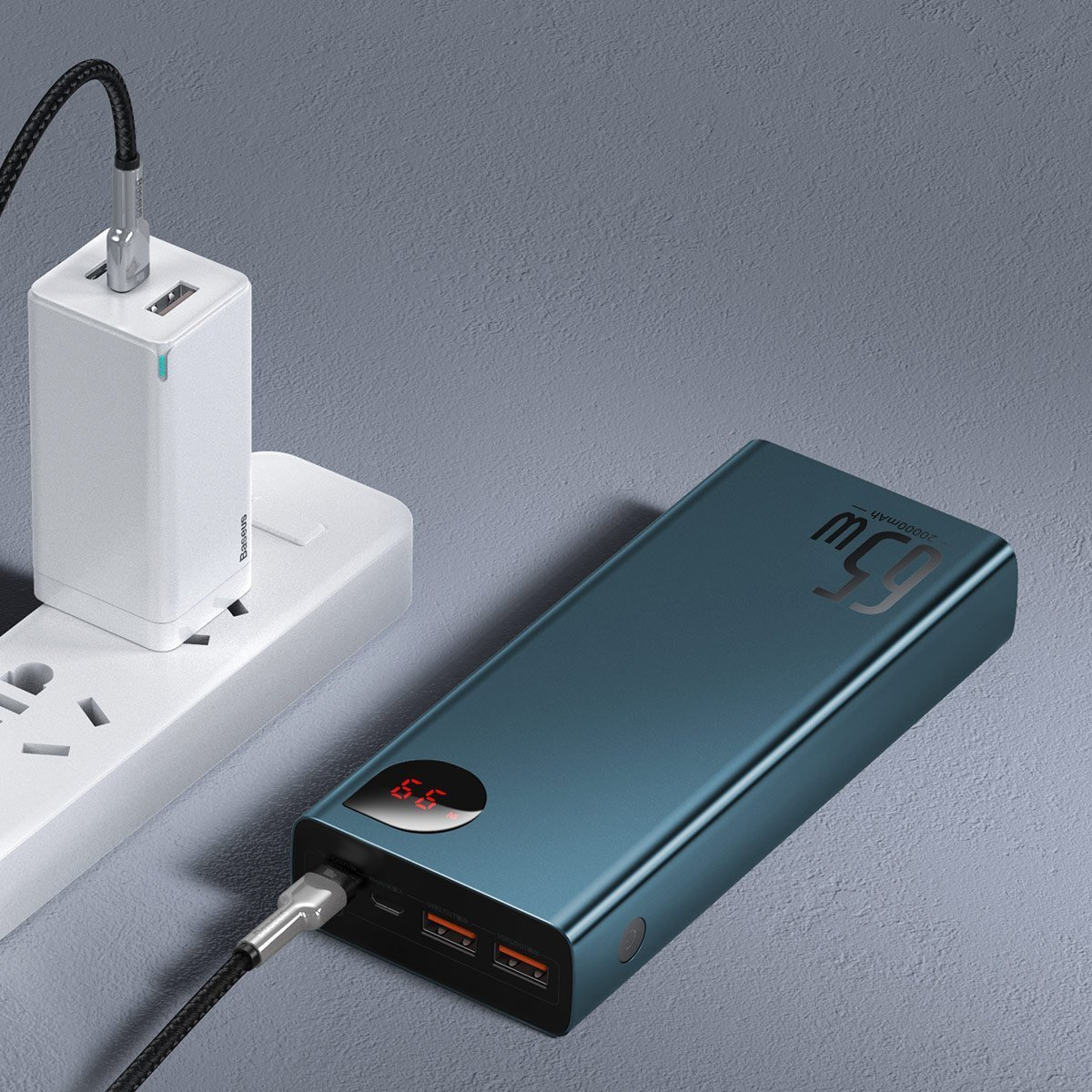 Baseus Adaman Metal Power Bank 20000mAh PD QC 3.0 65W 2xUSB + USB-C + micro USB (Blue)