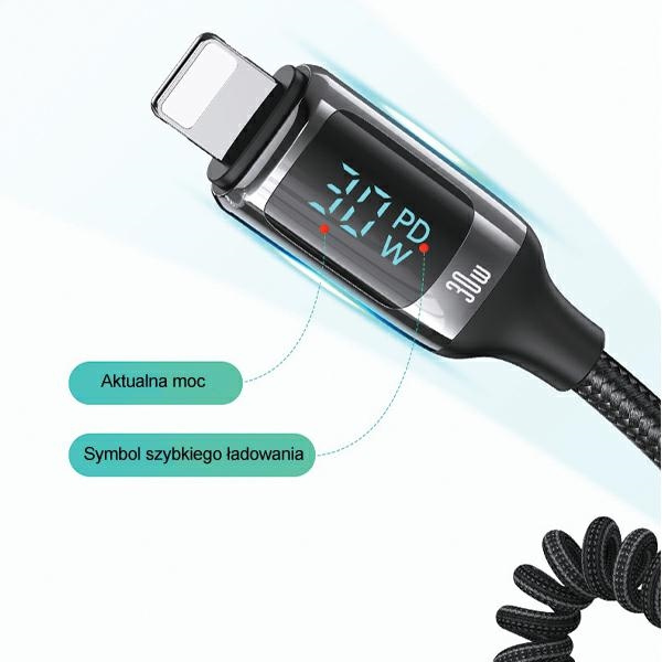USAMS US-CC193 car charger 1xUSB-A 18W+1xUSB-C 30W + cable Ligtning 30W PD+QC Fast Charge black