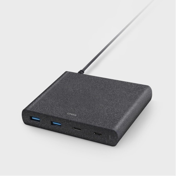 UNIQ Wall charger HUB Surge 90W charcoal black 2xUSB Quick Charge 3.0 + 2xUSB-C PD 3.0 (LITHOS Collective)