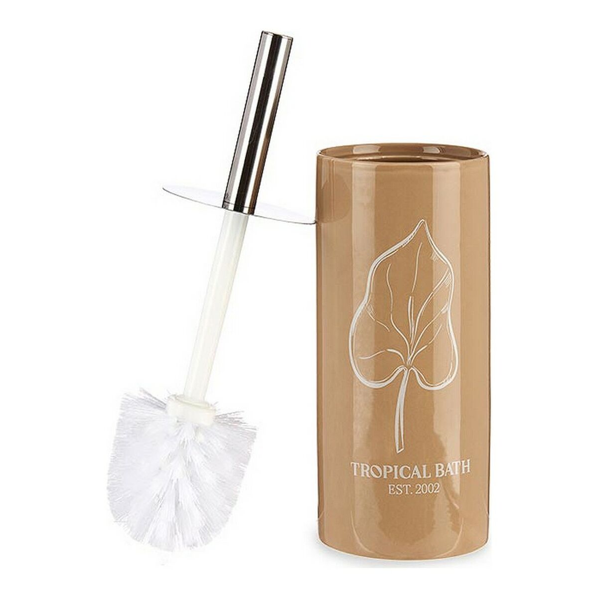 Toilet Brush Tropical Bath 9,6 x 32 x 9,6 cm Ceramic Silver Brown White