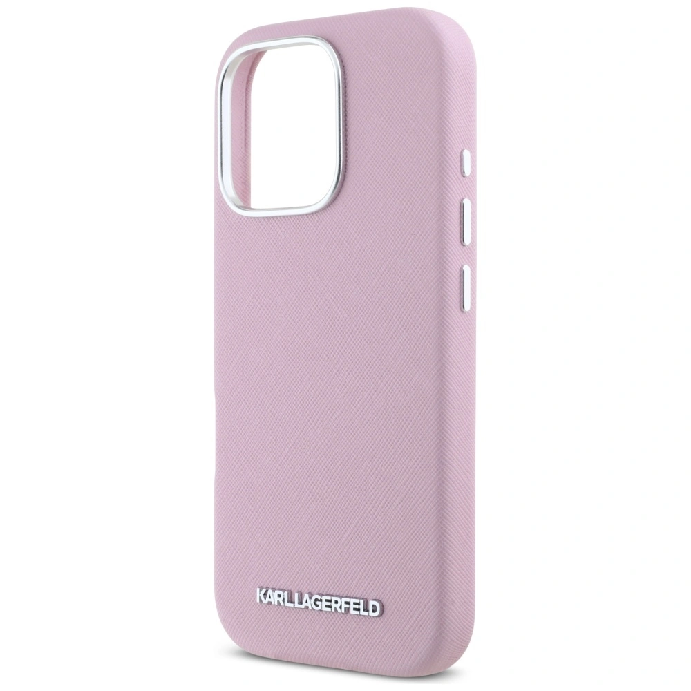 Karl Lagerfeld Saffiano Full Wrapped Elongated Metal Logo MagSafe Apple iPhone 16 Pro Max pink
