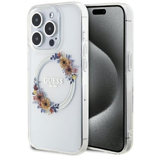 Guess GUHMP15LHFWFCT Apple iPhone 15 Pro hardcase IML Flowers Wreatch MagSafe transparent