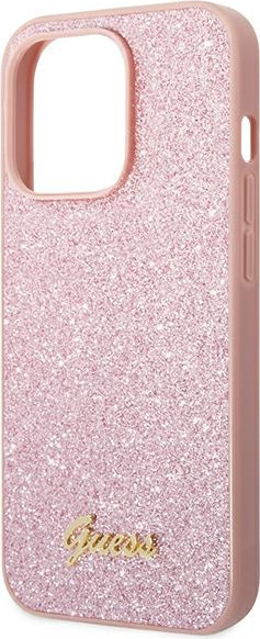 Guess GUHCP14XHGGSHP Apple iPhone 14 Pro Max pink hard case Glitter Script
