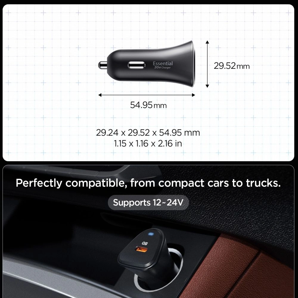 Spigen Essential EV301 1-port USB-C Car Charger 30W Black