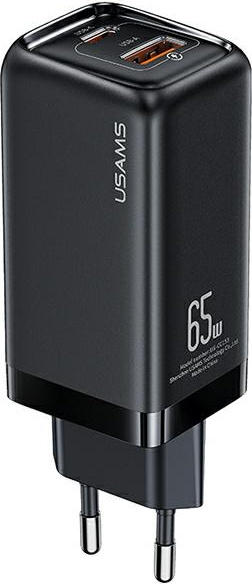 USAMS Wall Charger 1xUSB-C+1xUSB T47 65W PD Fast Charging Super Si black CC153TC01  (US-CC153)