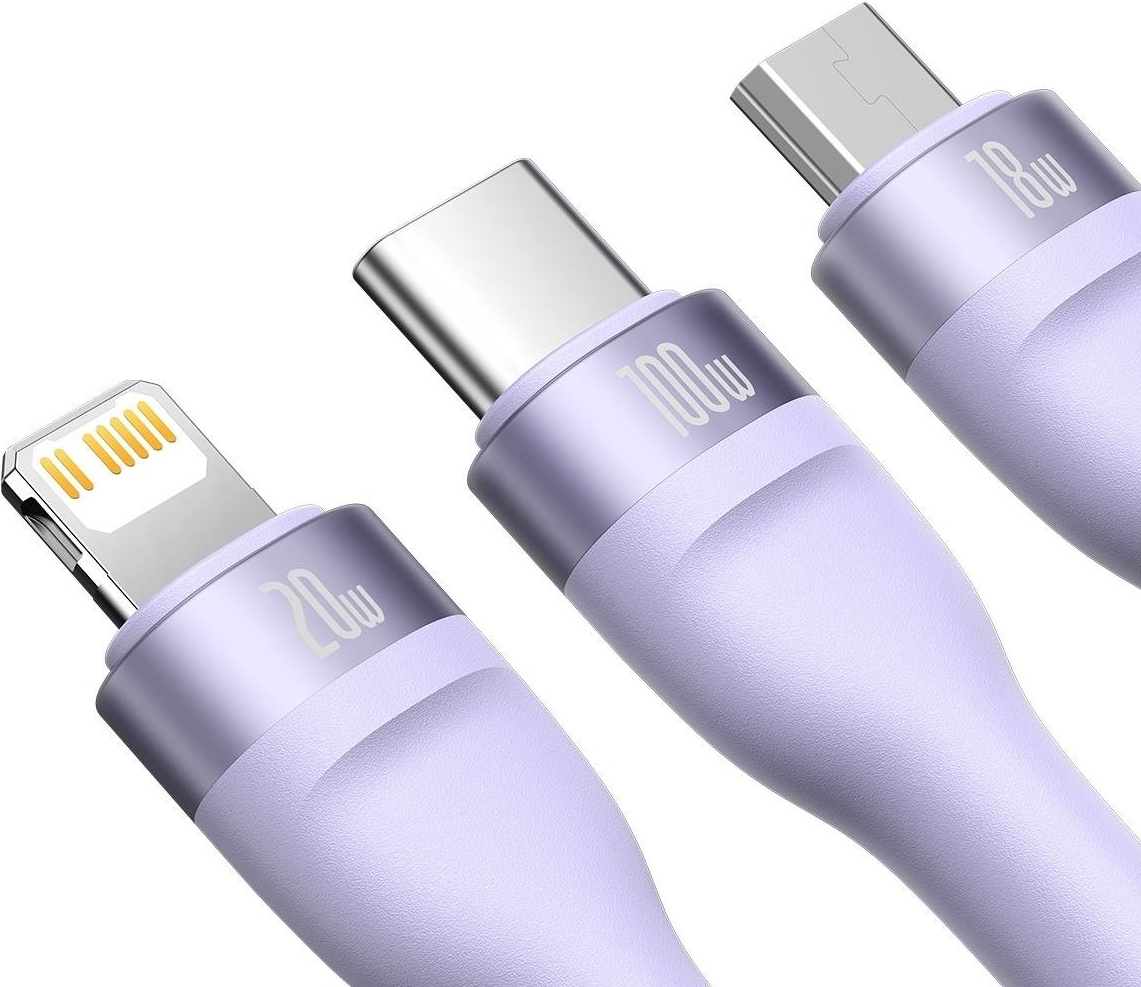 Baseus Flash Series II USB Type C / USB Type A cable - USB Type C / Lightning / micro USB 100 W 1.2 m purple