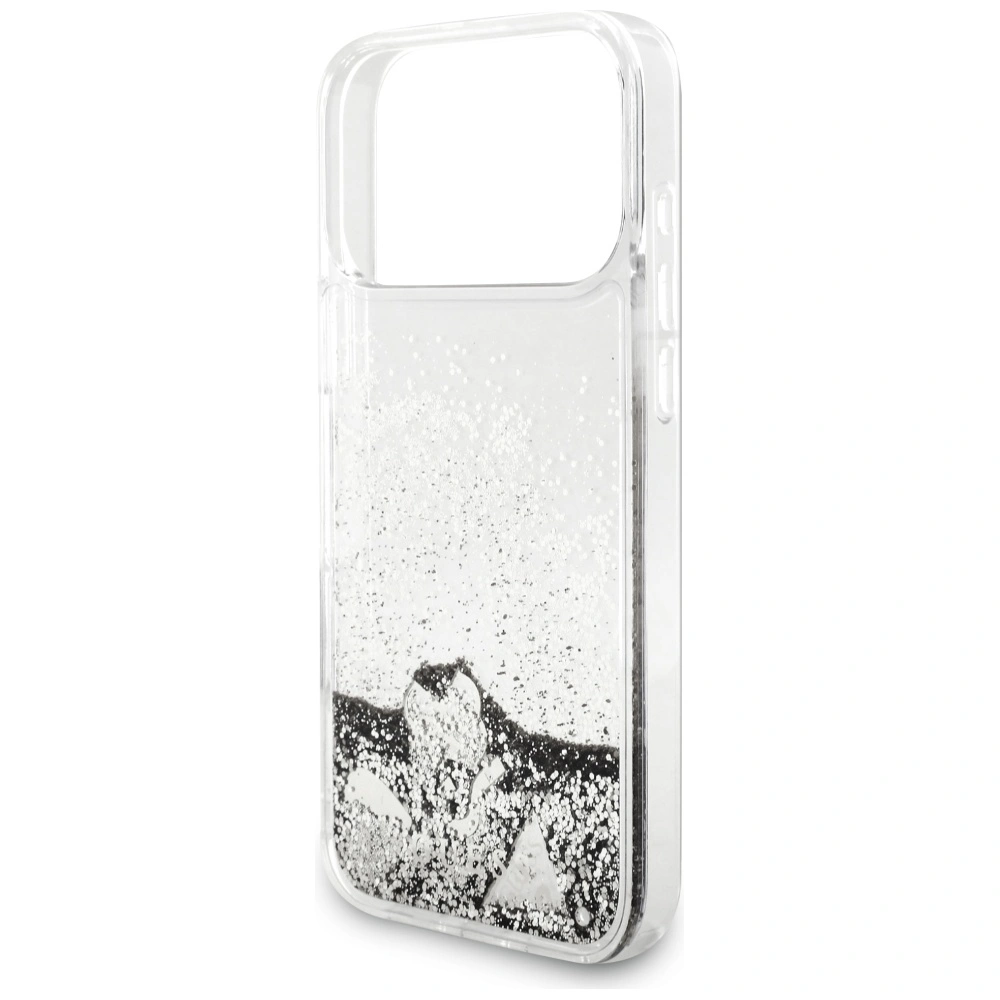 Etui Guess Liq. Glitter Charms do Apple iPhone 17 Pro Max srebrny