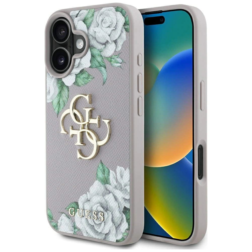 Etui Guess Grained Roses Big 4G logo do Apple iPhone 16 fioletowy