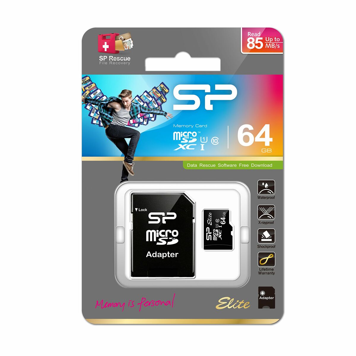 Mikro SD Speicherkarte mit Adapter Silicon Power SP064GBSTXBU1V10SP SDHC Schwarz