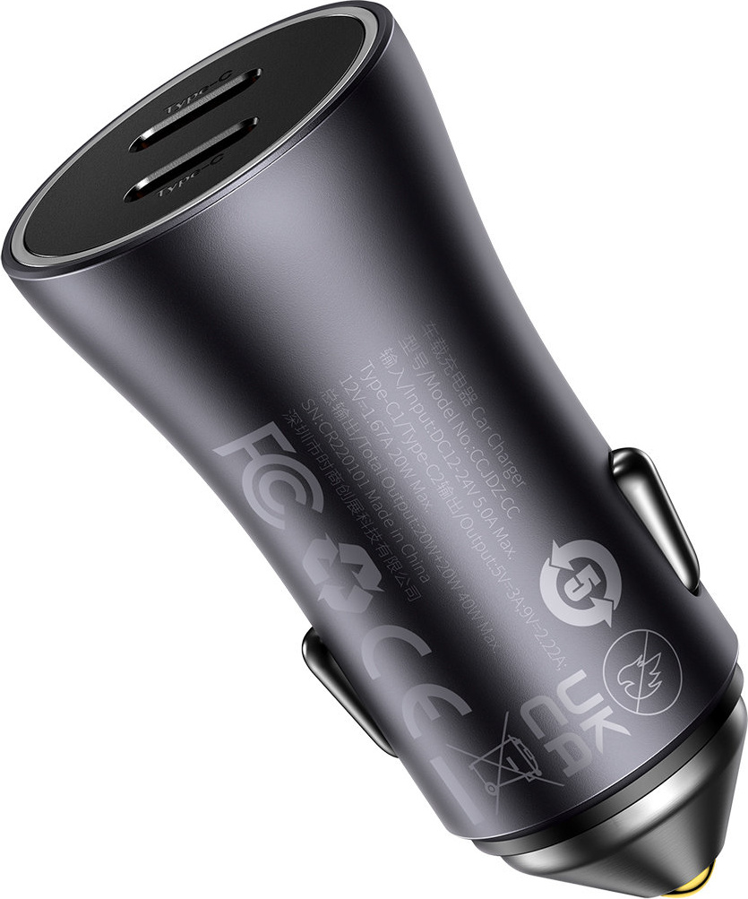 Baseus Golden Contactor Pro car charger 2x USB-C 40W gray