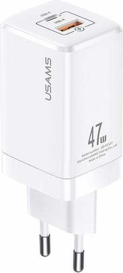 USAMS Wall Charger T41 USB-C+USB GaN 47W PD+QC Fast Charging white CC137TC02 (US-CC137)