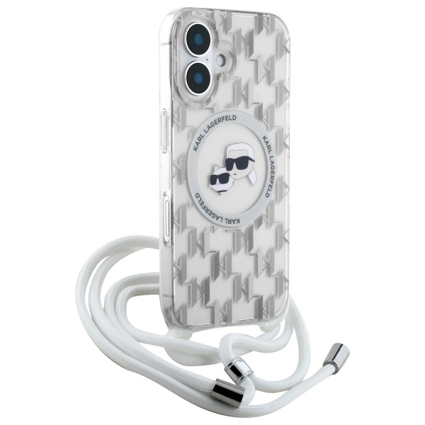 Karl Lagerfeld KLHMP16SHCKCKLCT Apple iPhone 16 hardcase IML Crossbody Monogram Karl & Choupette Head MagSafe transparent