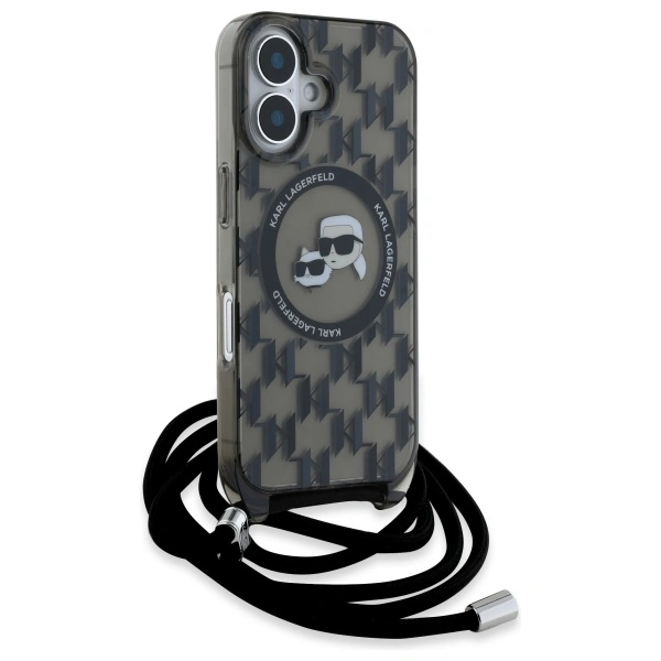 Karl Lagerfeld KLHMP16SHCKCKLCK Apple iPhone 16 hardcase IML Crossbody Monogram Karl & Choupette Head MagSafe black