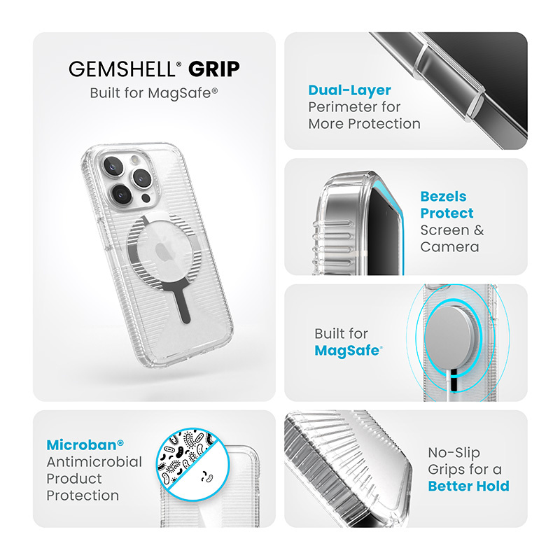 Speck Gemshell Grip MagSafe Apple iPhone 15 Pro (Clear/Chrome Finish)