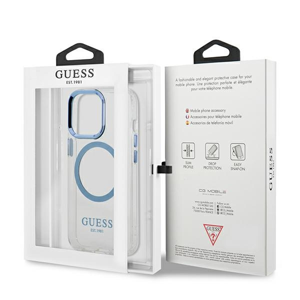 Guess GUHMP13LHTRMB Apple iPhone 13 Pro blue hard case Metal Outline Magsafe