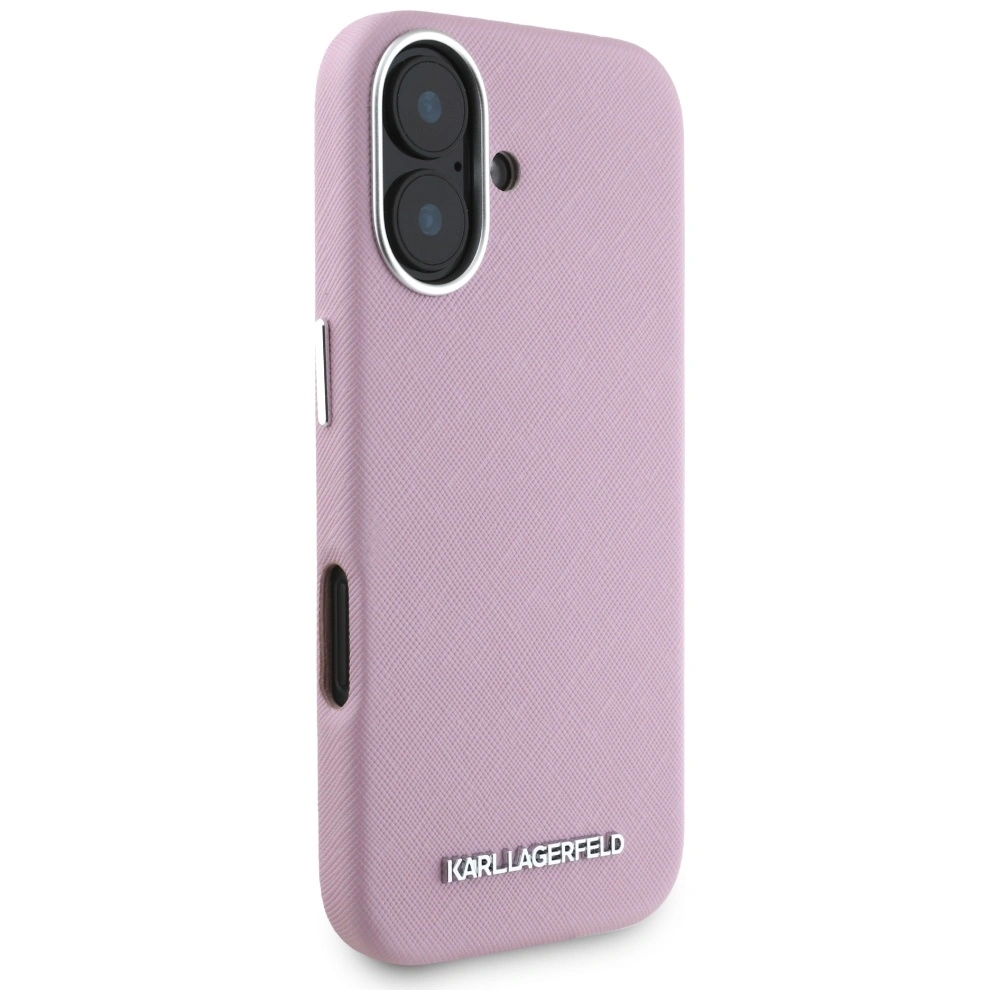 Karl Lagerfeld Saffiano Full Wrapped Elongated Metal Logo MagSafe Apple iPhone 16 pink