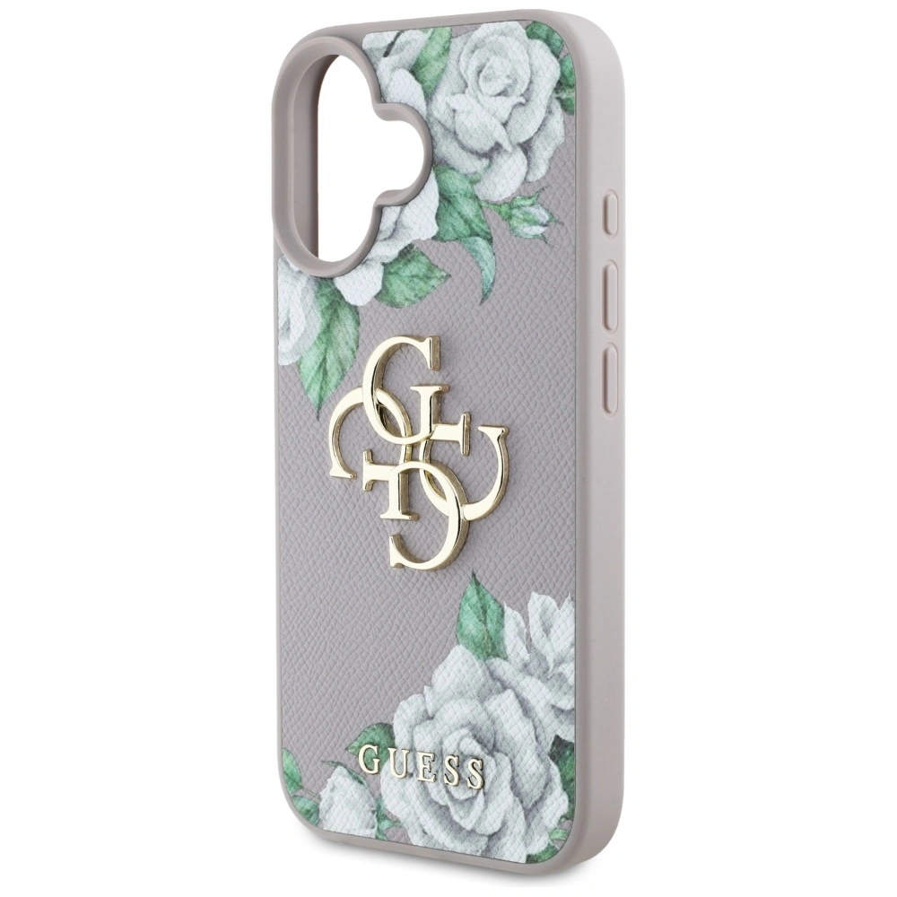 Etui Guess Grained Roses Big 4G logo do Apple iPhone 16 fioletowy