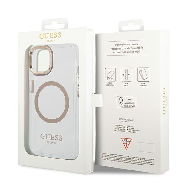 Guess GUHMP14SHTRMD Apple iPhone 14 gold hard case Metal Outline Magsafe