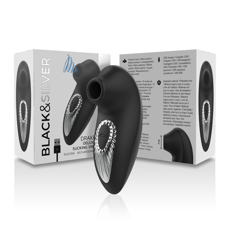 BLACK&SILVER - DRAKE DELUXE SUCKING VIBE RECHARGEABLE SILICONE BLACK