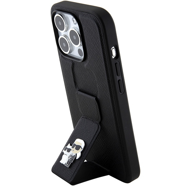 Karl Lagerfeld KLHCP15LGSAKCPK iPhone 15 Pro czarny/black hardcase Gripstand Saffiano Karl&Choupette Pins