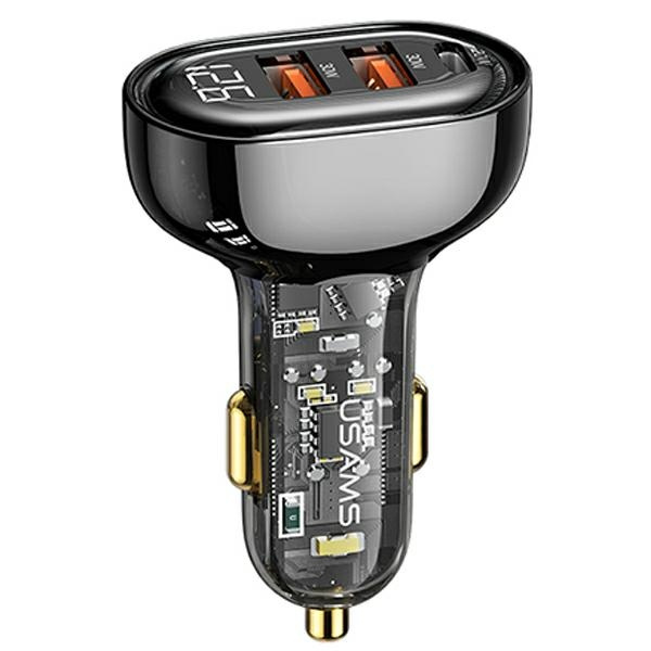 USAMS Car Charger 2xUSB+1xUSB-C 80W Fast Charge black (US-CC159)
