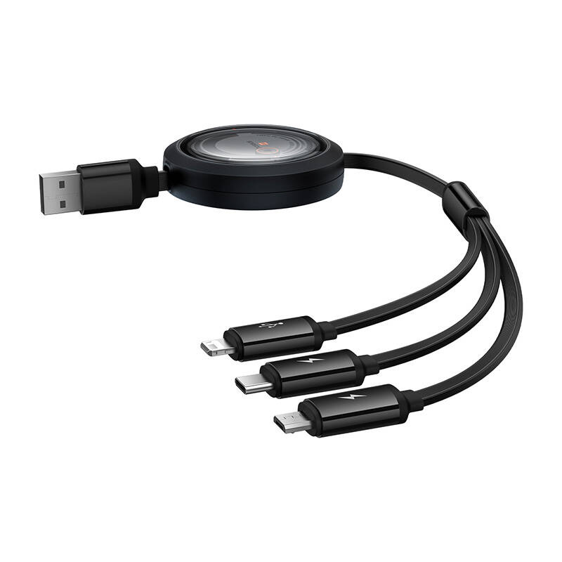 Baseus Free2Draw 3-in-1 cable USB-A / micro USB, Lightning, USB-C 3.5A 1.1m cable black