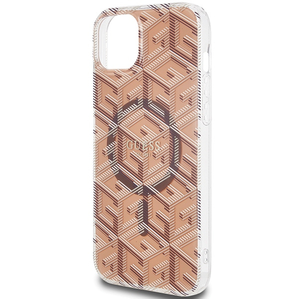 Guess GUHMP15SHGCUSTGW Apple iPhone 15 / 14 hardcase IML GCube MagSafe brown
