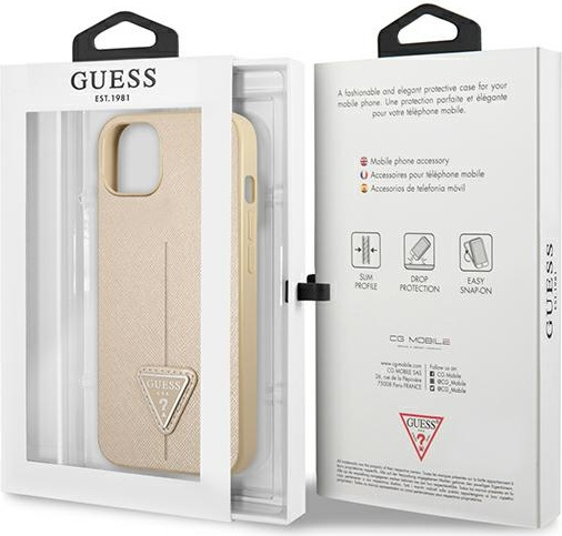 Guess GUHCP13SPSATLE Apple iPhone 13 mini beige hardcase Saffiano Triangle Logo