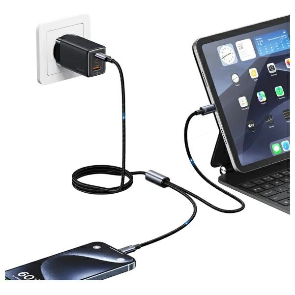 USAMS USB-C / 2xUSB-C cable 72W 1.2m Aluminum Alloy Data Cable Sufeng Series