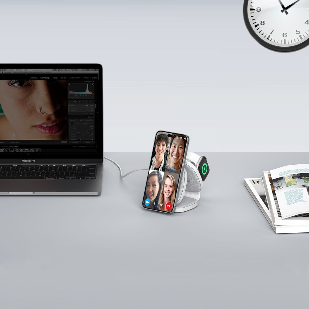 Tech-Protect QI15W-A32 3in1 Magnetic Magsafe Wireless Charger Grey + USB-C / USB-C cable 120cm