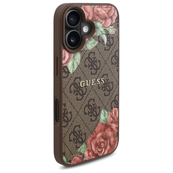 Guess GUHMP16SP4ROPEMCW Apple iPhone 16 hardcase 4G Flowers Print MagSafe brown