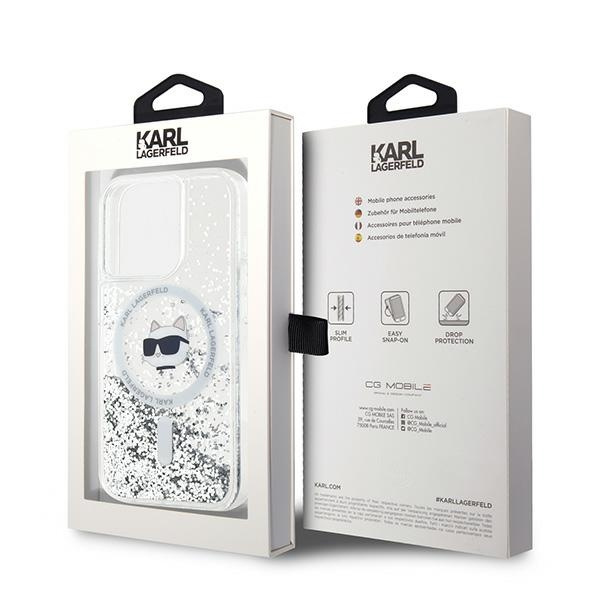 Karl Lagerfeld KLHMP14LLGCHSGH Apple iPhone 14 Pro hardcase Liquid Glitter Choupette Head Magsafe transparent