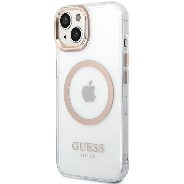 Guess GUHMP15MHTRMD Apple iPhone 15 Plus / 14 Plus hardcase Metal Outline Magsafe gold