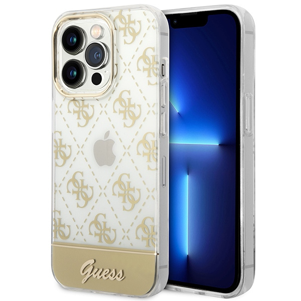 Guess GUHCP14LHG4MHG Apple iPhone 14 Pro gold hardcase 4G Pattern Script
