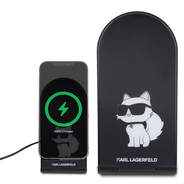 Karl Lagerfeld 2-in-1 inductive charger KLDCRFALCHNK 15W Choupette MagSafe black