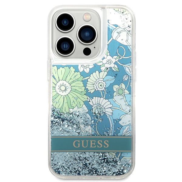 Guess GUHCP14LLFLSN Apple iPhone 14 Pro green hardcase Flower Liquid Glitter