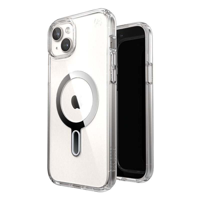Speck Presidio Perfect-Clear ClickLock MagSafe Apple iPhone 15 Plus (Clear/Chrome Finish/Serene Silver)