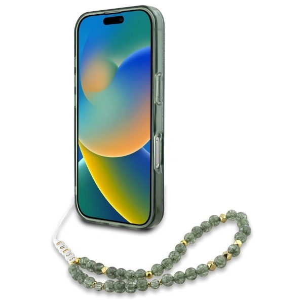 Guess GUHMP16SHCPOFPA Apple iPhone 16 hardcase IML Flowers Allover Electro With Pearl Strap MagSafe green