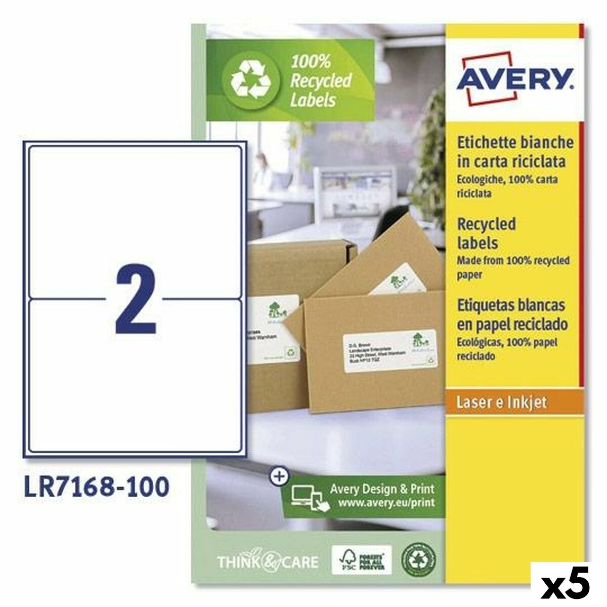 Printer Labels Avery LR7168 199,6 x 143,5 mm White 100 Sheets (5 Units)