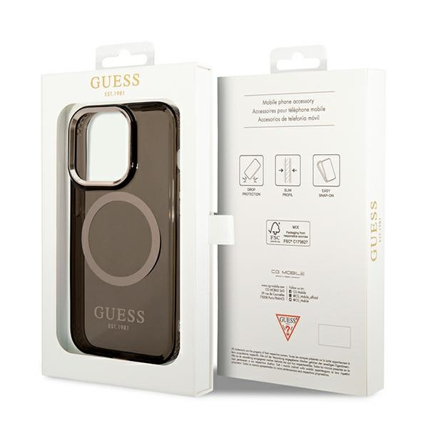 Guess GUHMP14LHTCMK Apple iPhone 14 Pro black hard case Gold Outline Translucent MagSafe