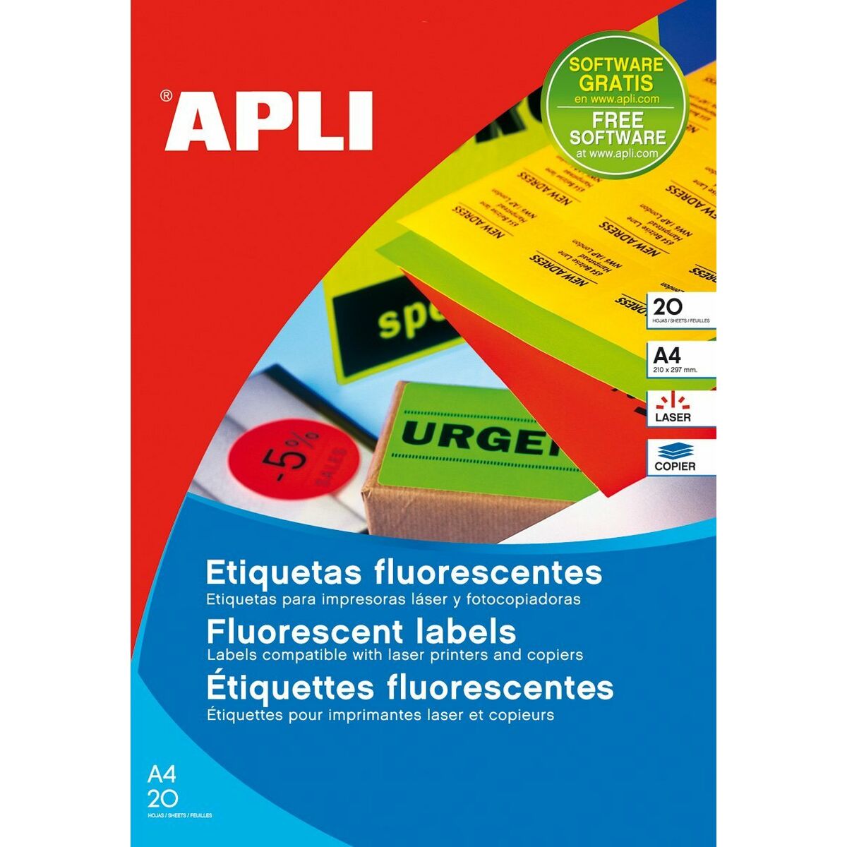 Adhesives/Labels Apli     Red A4 20 Sheets 210 x 297 mm