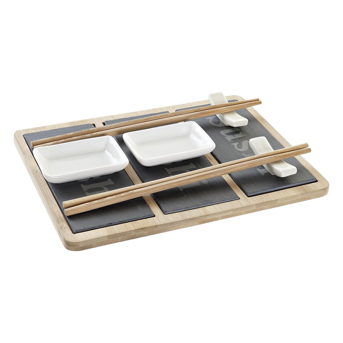 Sushi Set DKD Home Decor 25 x 19 x 3 cm Natural Black Board Oriental