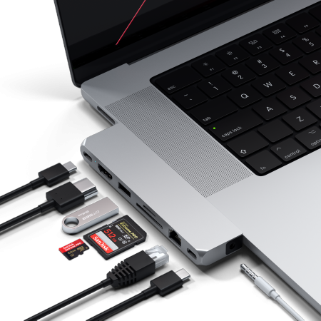 Satechi Pro Max Dual USB-C Hub for MacBook 2x USB-C, USB-A, 4K HDMI, Micro/SD Card Reader, Ethernet