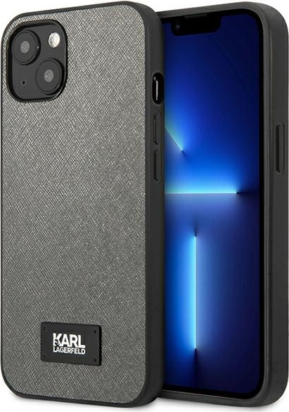 Karl Lagerfeld KLHCP13MSFMP2DG Apple iPhone 13 hardcase silver Saffiano Plaque