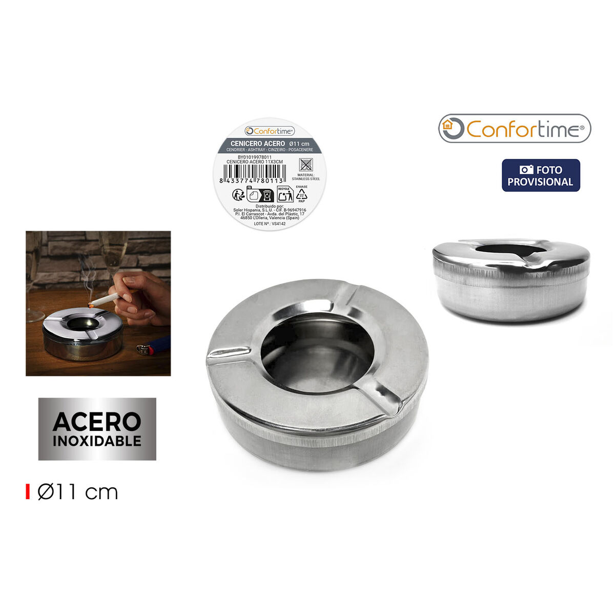 Ashtray Confortime Steel 11 x 3 cm (24 Units)