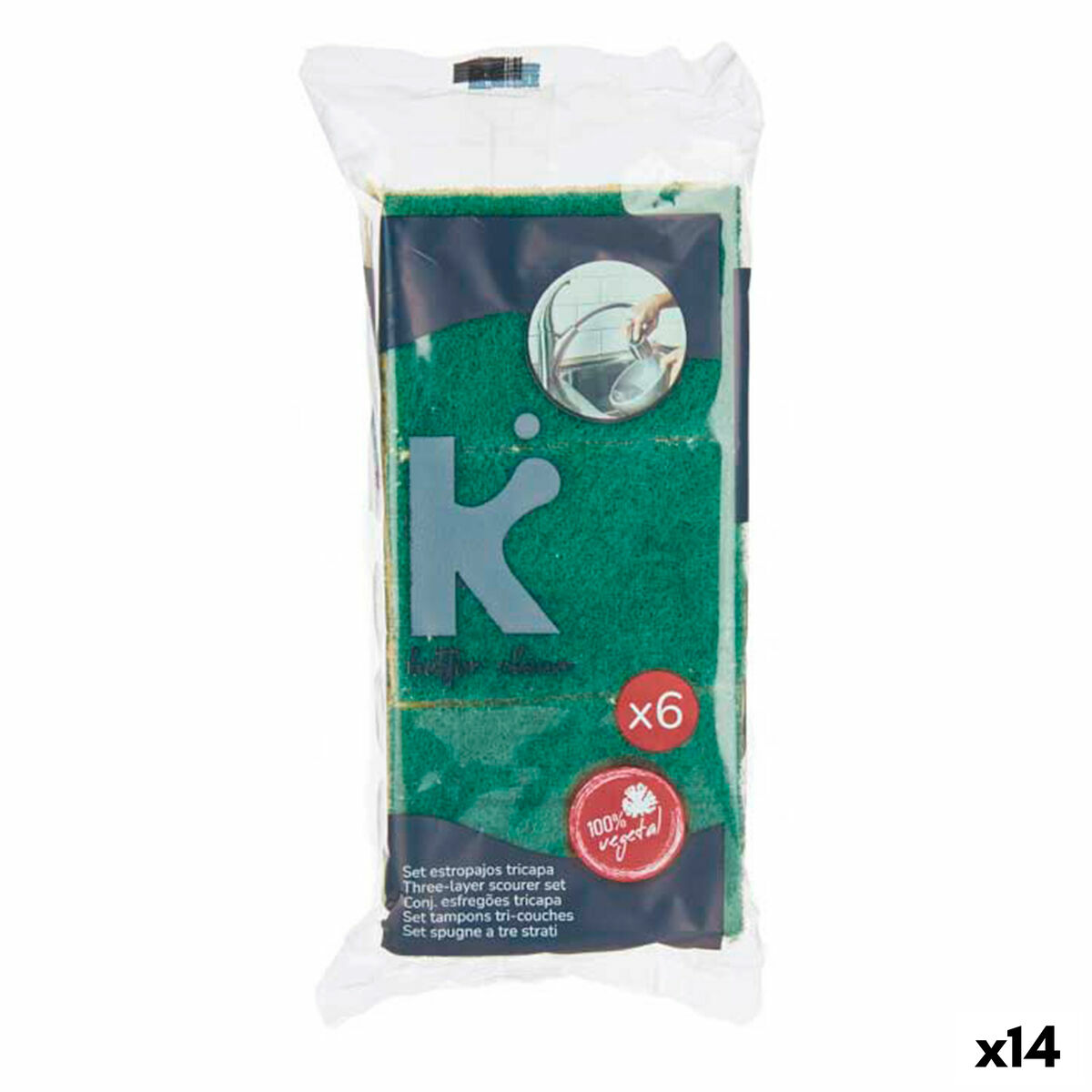 Set of scourers Abrasive fibre Green Yellow Cellulose (14 Units)