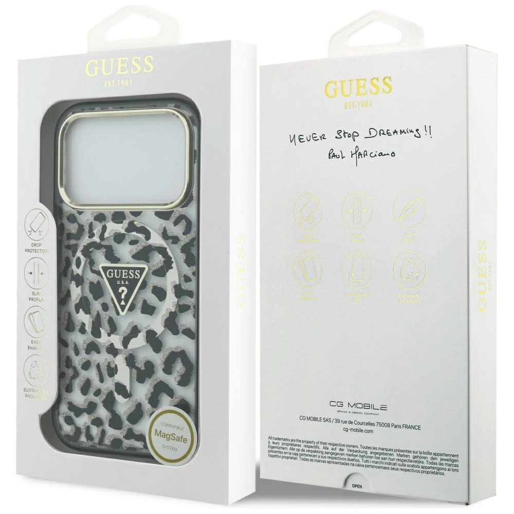 Etui Guess Leopard Glitter MagSafe do Apple iPhone 17 Pro czarny
