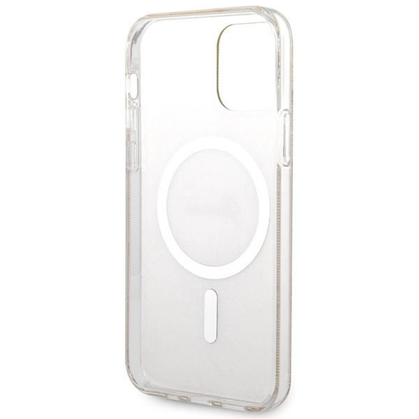 Guess GUBPP12MH4EACSW Case + Wireless Charger Apple iPhone 12/12 Pro brown hard case 4G Print MagSafe