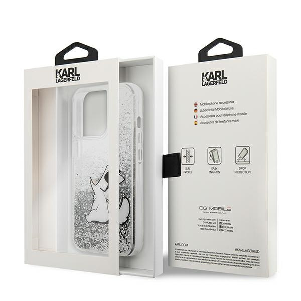 Karl Lagerfeld KLHCP13XGCFS Apple iPhone 13 Pro Max silver hardcase Liquid Glitter Choupette Fun